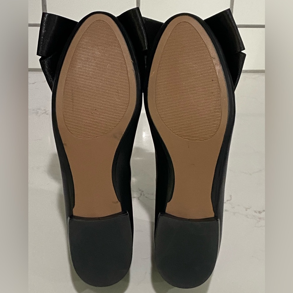 Charleston Shoe Co. Charlotte Black Satin Bow Leather Flats Size 6 New - Picture 10 of 14